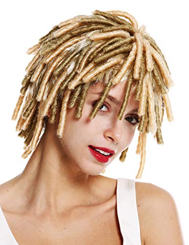 WIG ME UP - DH1110-ZA89/ZA88 Perücke Damen Herren Karneval Spirallocken Afrolocken kurz voluminös Afro Karibik Rasta Dreads heller Blond Mix von WIG ME UP