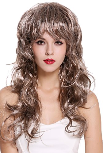 WIG ME UP - DH6184-ZA6A/ZA63 Perücke Damen Karneval Halloween lang wild voluminös toupiert wellig 80er Vamp Diva Braun Grau Mix von WIG ME UP