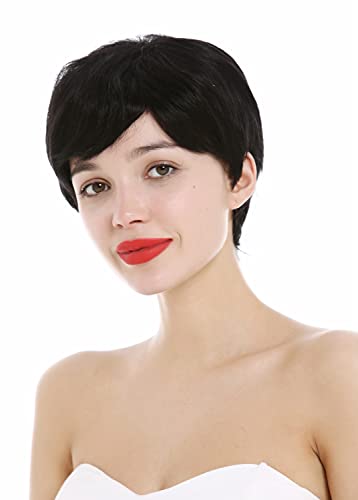 WIG ME UP - DP-HH-1 Perücke Echthaar Damen Herren kurz Pixie wellig Scheitel schwarz von WIG ME UP