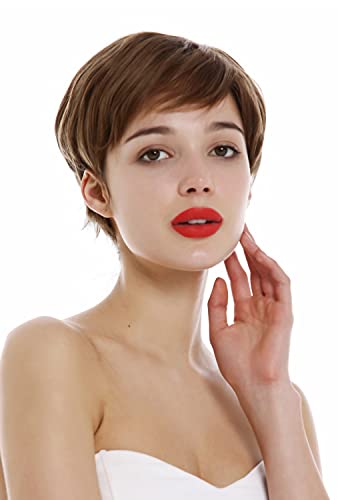 WIG ME UP - DP-HH-10 Perücke Echthaar Damen Herren kurz Pixie wellig Scheitel braun von WIG ME UP