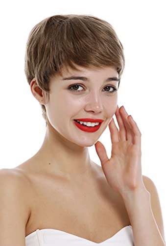 WIG ME UP - DW3107 HH-18 Perücke Echthaar Damen Herren kurz wellig wild Bowl Cut Hellbraun Goldbraun von WIG ME UP