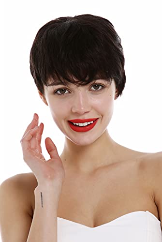 WIG ME UP - DW3107 HH-2 Perücke Echthaar Damen Herren kurz wellig wild Bowl Cut Schwarzbraun von WIG ME UP