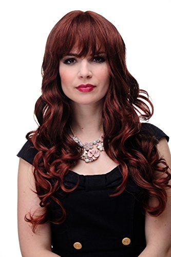 WIG ME UP - Damen Perücke große kräftige Locken, welligem Haar mit glattem Pony Braun Mahagoni-Mittelbraun-Mix ca. 65 cm 285-3003 von WIG ME UP