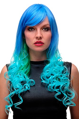 WIG ME UP - Damenperücke Perücke Cosplay Türkis Blau Grün Mix sehr lang (65 cm) Locken GF-W2174-G55A von WIG ME UP