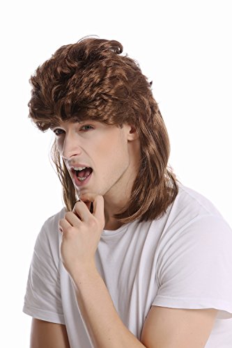 WIG ME UP - G-2-ZA6 Perücke Damen Herren Karneval Halloween Vokuhila Mullet braun toupiert aufgebürstet 80er Proll von WIG ME UP