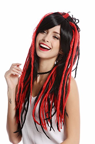 WIG ME UP - GF-W2416-1BHRED Perücke Damenperücke Cosplay lang glatter Scheitel schwarz rote Rasta Dreadlocks von WIG ME UP