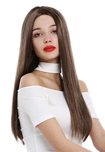 WIG ME UP - GF-W3823-8-10 Perücke Damen lang sleek look glatt Mittelscheitel Braun Mittelbraun gesträhnt von WIG ME UP