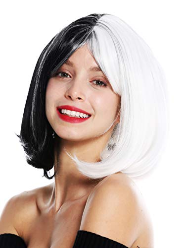 WIG ME UP - GFW2289L-1+1001 Damenperücke Perücke Damen Cosplay kurz Bob Longbob Pony voluminös glatt halbiert halb Schwarz Weiß von WIG ME UP