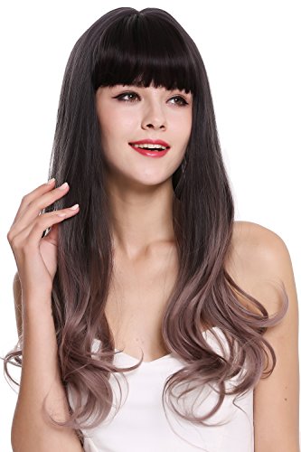 WIG ME UP - H1800-612R4 Perücke Damenperücke lang wellig Pony Balayage Dunkelbraun Rosa Cosplay von WIG ME UP