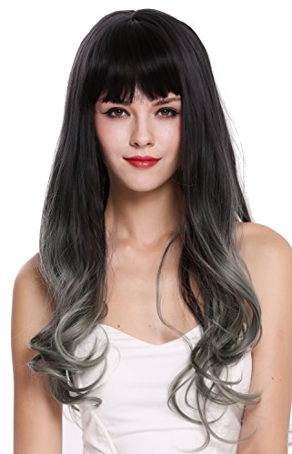 WIG ME UP - H1800-904R4 Perücke Damenperücke lang wellig Pony Balayage Dunkelbraun Grün Cosplay von WIG ME UP