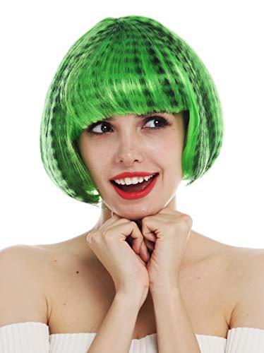 WIG ME UP - JH-10002 Perücke Karneval Damen Bob Pony schwarz grün gesträhnt gestreift getigert von WIG ME UP