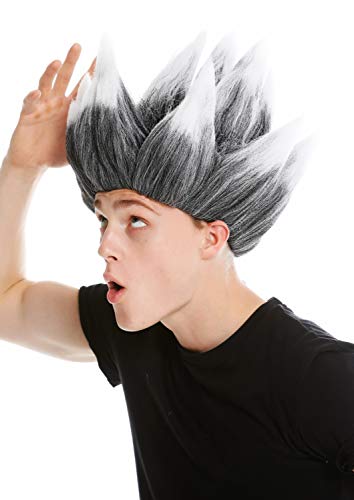 WIG ME UP - LM-19-P103TP60 Perücke Damen Herren Karneval hochtoupiert Dämon Teufel Troll Blume Mad Scientist Grau Weiß von WIG ME UP