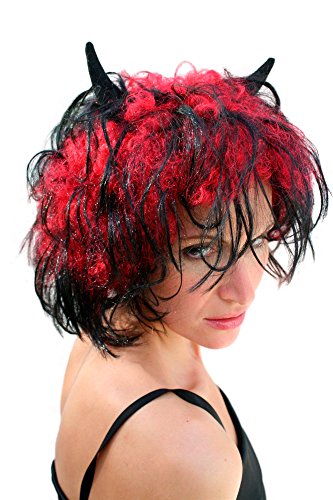 WIG ME UP - LM-707-P103+PC13 Halloween Perücke Teufelin Teufel Hörner Schwarz Rot von WIG ME UP