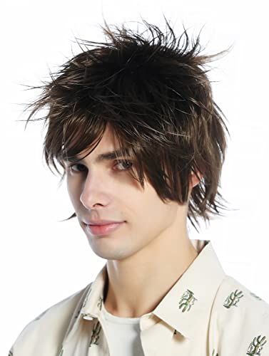 WIG ME UP - M-261-10 Perücke Herren Damen kurz toupiert wilde Strähnen 80s retro Mittelbraun Braun von WIG ME UP