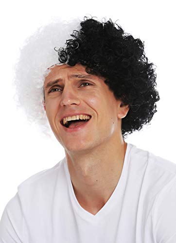 WIG ME UP - MMAM-15M Perücke Karneval Afro Schwarz Weiß zwei Hälften Volumen Herren Damen von WIG ME UP