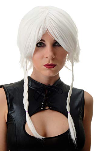 WIG ME UP - PT0042-P60 Perücke Damen Cosplay weiß kurz lange geflochtene Zöpfe Gothic Emo von WIG ME UP