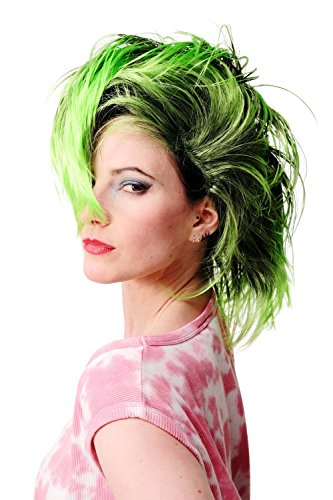 WIG ME UP - PW0078-1-P103PC15 Perücke Faschingsperücke Karneval Punk Glam Vamp Mohawk Iro Auftoupiert Schwarz Neon Grün von WIG ME UP