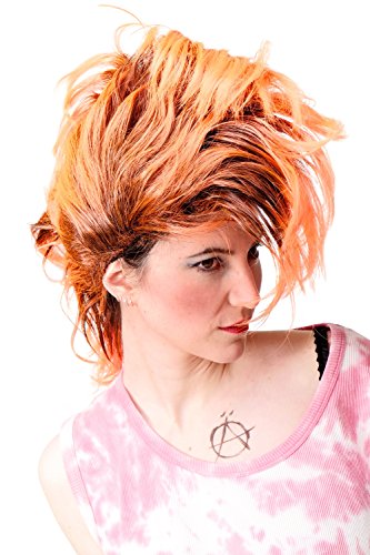 WIG ME UP - PW0078-1-P103PC24 Perücke Faschingsperücke Karneval Punk Glam Vamp Mohawk Iro Auftoupiert Schwarz Neon Orange von WIG ME UP