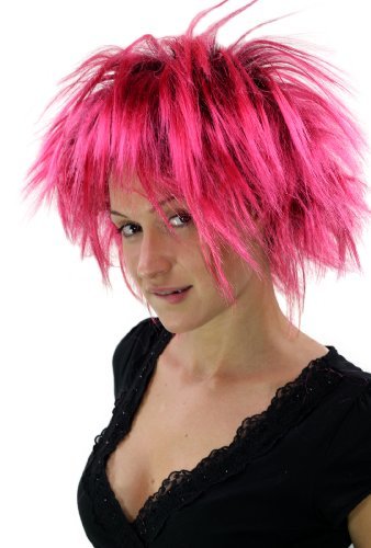 WIG ME UP - PW0078-P103PC41 Punkige 80er Faschingsperücke Schwarz-Pink Perücke von WIG ME UP