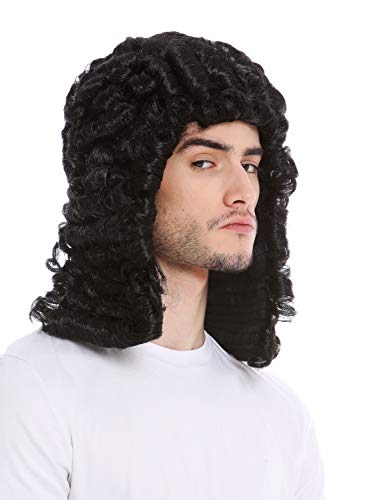 WIG ME UP - PW0171-P103 Perücke Herren Karneval Englischer Lord Edelmann Richter Judge Barock Locken Schwarz von WIG ME UP