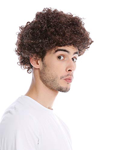 WIG ME UP - PW0186-P4 Perücke Herren Damen Karneval kurz kraus gelockt Locken kurzer Afro braun Mopp von WIG ME UP