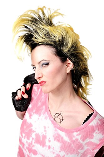 WIG ME UP - Perücke Faschingsperücke Karneval Punk Glam Vamp Mohawk Iro Auftoupiert Schwarz Neon Gelb PW0078-1-P103PC2B Länge: ca. 35 cm von WIG ME UP