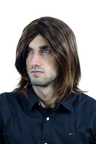 WIG ME UP – Perücke Herrenperücke Männer Lang Jugendlich Braun & Rotbraun ausgebleichte Spitzen Mittelscheitel CM-431-4T30 von WIG ME UP