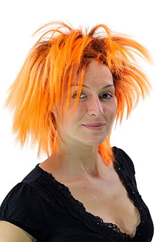 WIG ME UP - Punkige 80er Faschingsperücke Schwarz-Orange PW0078-P103PC24 von WIG ME UP