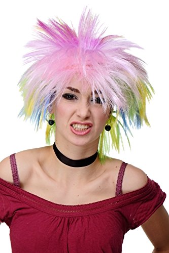WIG ME UP - RJ041-PC28-50-51-2B-15-3 Perücke Fasching Karneval Wild 80er Glam Neon Bunt Gestuft Wave Punk Disco von WIG ME UP