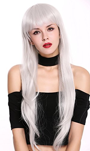 WIG ME UP - S000D75-MD60 Perücke Damenperücke Cosplay lang Fee märchenhaft glatt Pony weiß weißgrau von WIG ME UP