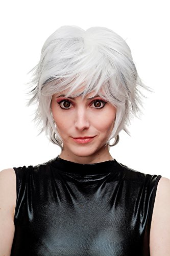 WIG ME UP - SA069-1001H1B Perücke Damenperücke Cosplay Wilde Kurzhaarfrisur Platin/Silber/Weiß mit Schwarz von WIG ME UP