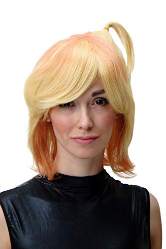 WIG ME UP SA081-T1344-T0848 Perücke Damen Herren Cosplay halblang glatt Blond mit Orange Stietz Zöpfchen oben von WIG ME UP