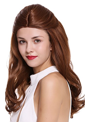 WIG ME UP - SA086-M30H Perücke Damenperücke Cosplay Lang Wellig Mittelscheitel Zopf nach Hinten gebunden Rotbraun von WIG ME UP