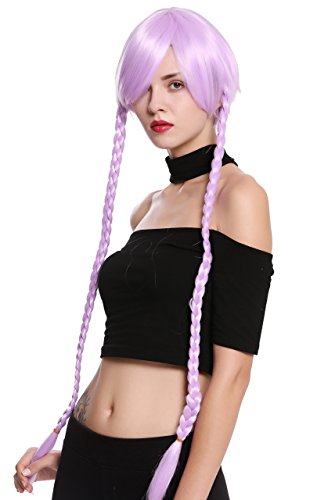 WIG ME UP - SA093-M5 Perücke Damenperücke Cosplay kurz Bob lange dünne geflochtene Zöpfe Lila Hellviolett von WIG ME UP