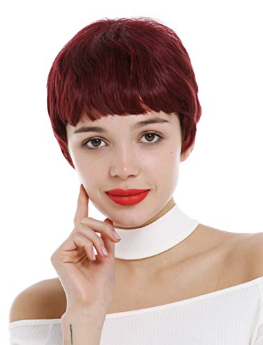 WIG ME UP - SA098-39 Perücke Damen sehr kurz Pixie Cut 60er Kurzhaarfrisur Pony Rot Granatrot von WIG ME UP