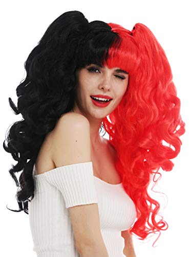 WIG ME UP - SH70103 Perücke Damenperücke Karneval Halloween Cosplay lang gelockt abnehmbare Zöpfe Gothic Lolita schwarz rot Hälften von WIG ME UP
