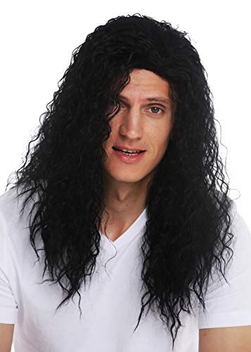 WIG ME UP - VK-33-1 Perücke Herren Männer lang lockig schwarz Scheitel Hardrock Heavy Metal Latin Lover von WIG ME UP
