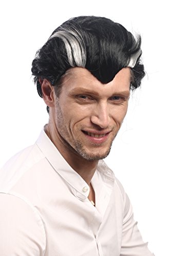 WIG ME UP - XH-820-ZA103-ZA68A Perücke Herren Karneval Halloween kurz Schwarz Grau Strähnen Geheimratsecken Vampir Dracula von WIG ME UP