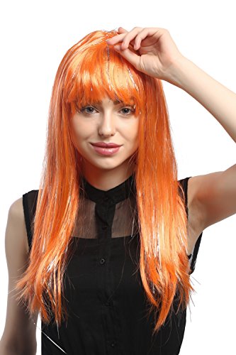 WIG ME UP - XR-003-PC24 Perücke Karneval Fasching Damen lang glatt Pony Orange + silberne Glitter Strähnen ca. 55 cm von WIG ME UP