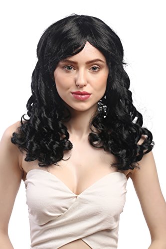 WIG ME UP - XR-007-P103 Perücke Damen Karneval Fasching Cosplay Korkenzieher Locken lang Pony schwarz Gothic Lolita Kolonial Biedermeier ca. 50 cm von WIG ME UP