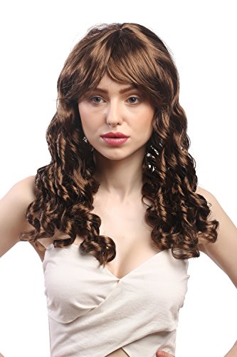 WIG ME UP - XR-007-P6 Perücke Damen Karneval Fasching Cosplay Korkenzieher Locken lang Pony braun Gothic Lolita Kolonial Biedermeier ca. 50 cm von WIG ME UP