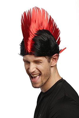 WIG ME UP - XR-012-P103/PC13 Perücke Karneval Fasching Iro Irokese Mohawk Punk rot schwarz Anarchie von WIG ME UP