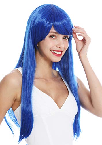 WIG ME UP - YZF-41062-T2512 Damenperücke Perücke Damen Cosplay lang glatt Pony gescheitelt blau von WIG ME UP