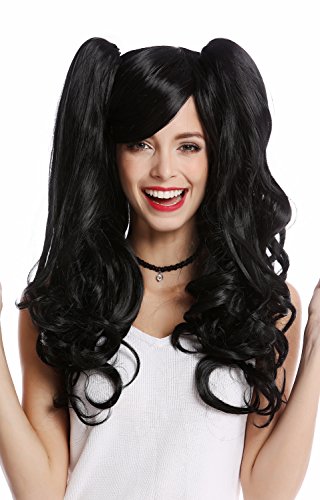 WIG ME UP - YZF-4379-1 Perücke Damenperücke Cosplay 2 abnehmbare Zöpfe lang wellig Gothic Lolita schwarz von WIG ME UP