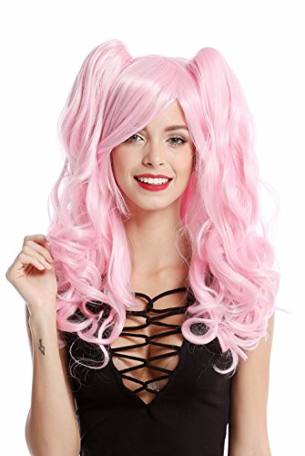 WIG ME UP - YZF-4379-TF2317 Perücke Damenperücke Cosplay 2 abnehmbare Zöpfe lang wellig Gothic Lolita helles Rosa Pink von WIG ME UP