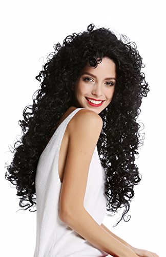 WIG ME UP - YZF-4380-1 Perücke Damenperücke Cosplay krasse Locken Mähne lang voluminös schwarz von WIG ME UP