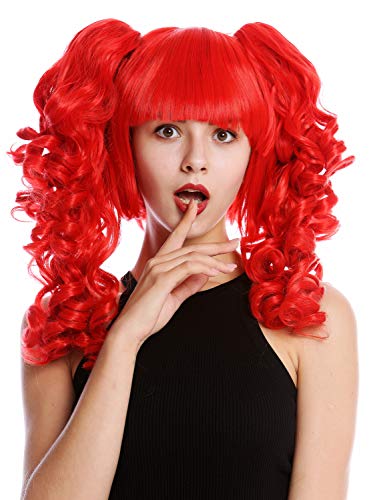 WIG ME UP - YZF-7080+A-113 Perücke Damen Cosplay 3-teilig kurz Bob + lange abnehmbare Zöpfe Spirallocken Rot von WIG ME UP