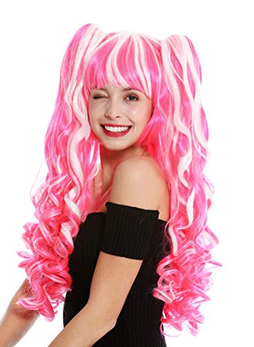 WIG ME UP - YZF-7092L+A-1001/TF2315 3-teilig Perücke Zöpfe abnehmbar Damenperücke Cosplay lang lockig Weiß Rosa Mix von WIG ME UP