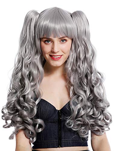 WIG ME UP - YZF-7092L+A-T0906 3-teilig Perücke Zöpfe abnehmbar Damenperücke Cosplay lang lockig Hellgrau Grau von WIG ME UP