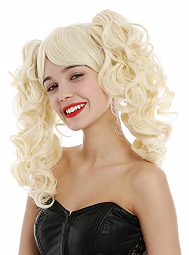 WIG ME UP - ZM-1184-613 Perücke Damen Lolita Cosplay kurz glatt mit langen lockigen Zöpfen Hellblond Blond von WIG ME UP